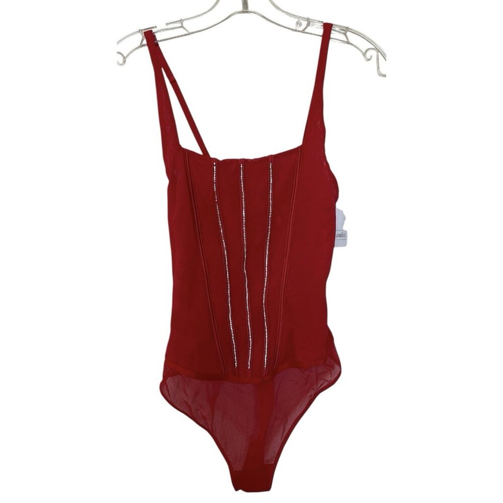 Auden Bodysuit Womens‎ Size XS Red Rhinestone Thong One Piece Valentines Day